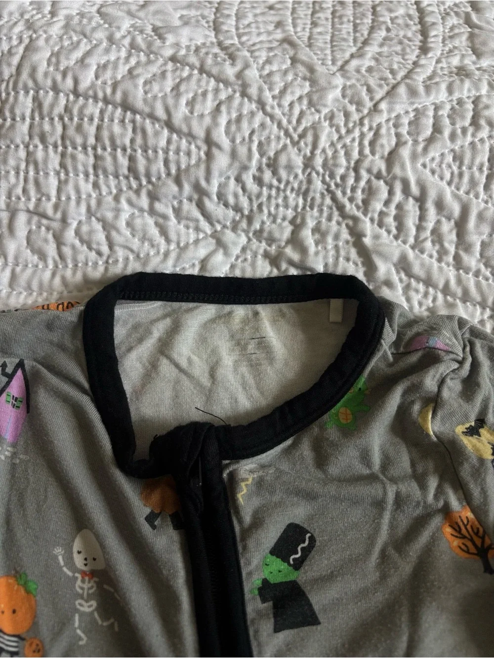 Angel Dear Gray Footed One-Piece Pajama with Black Trim and Multicolor Prints